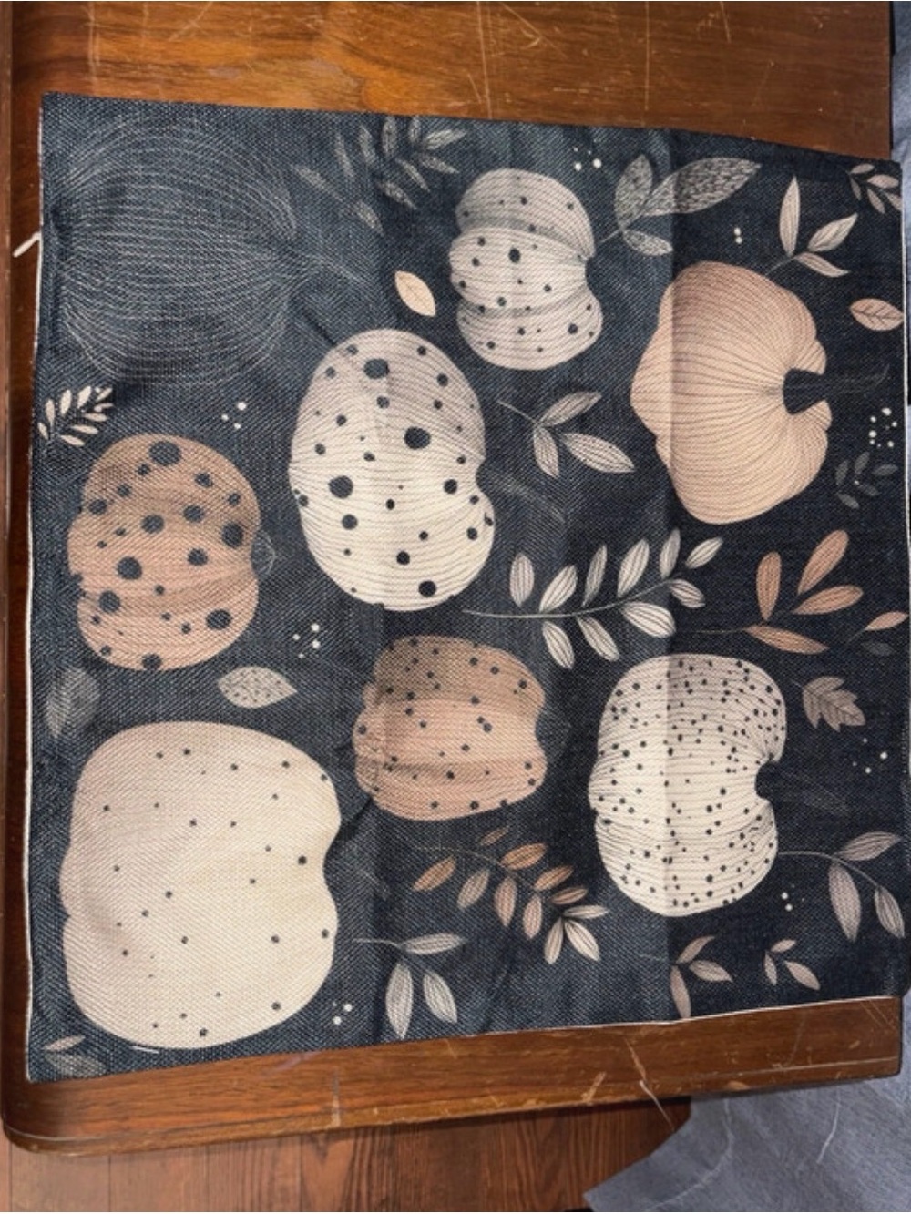Amazon Navy Accent Pillow Cover with Cream and Tan Pumpkin Motif
